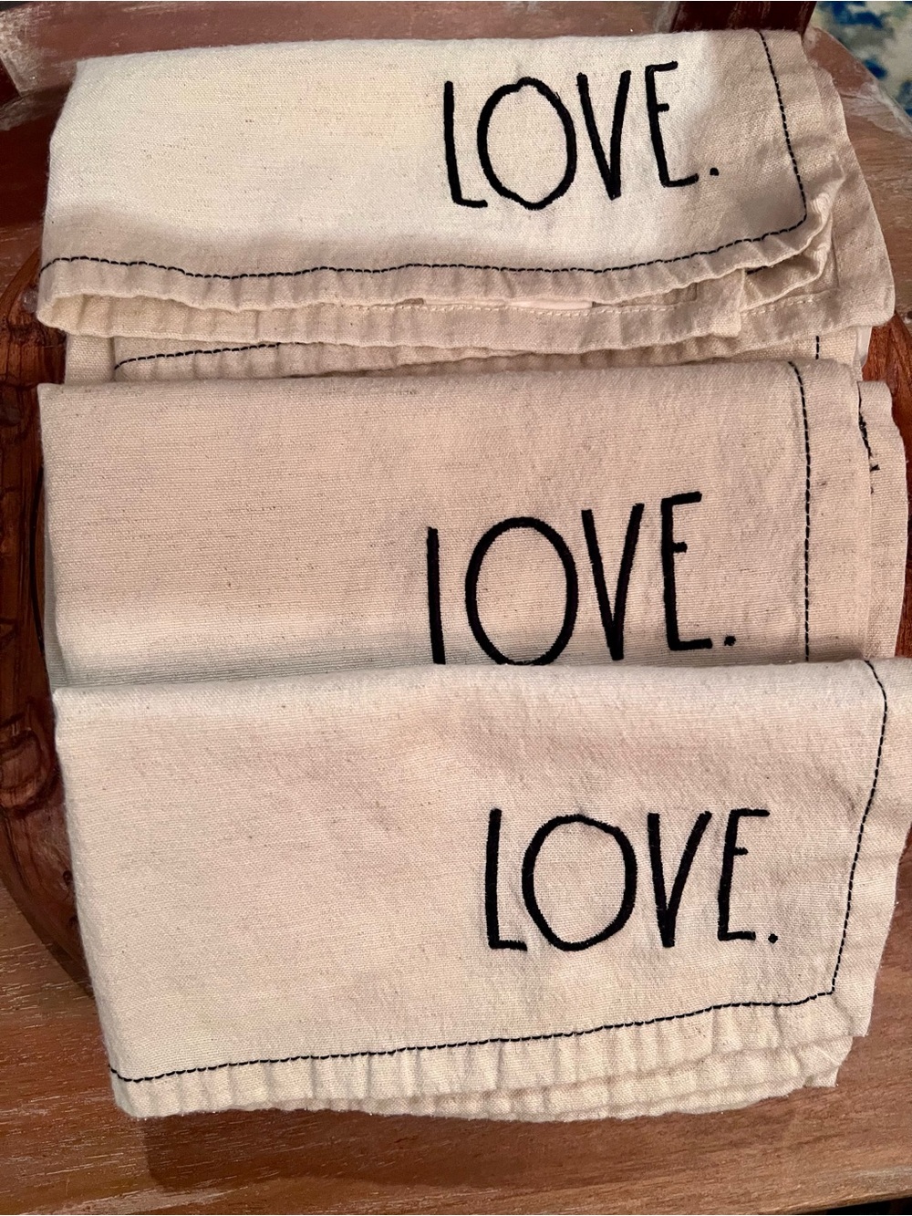 Rae Dunn Cream and Black LOVE. Cotton Tea Towels